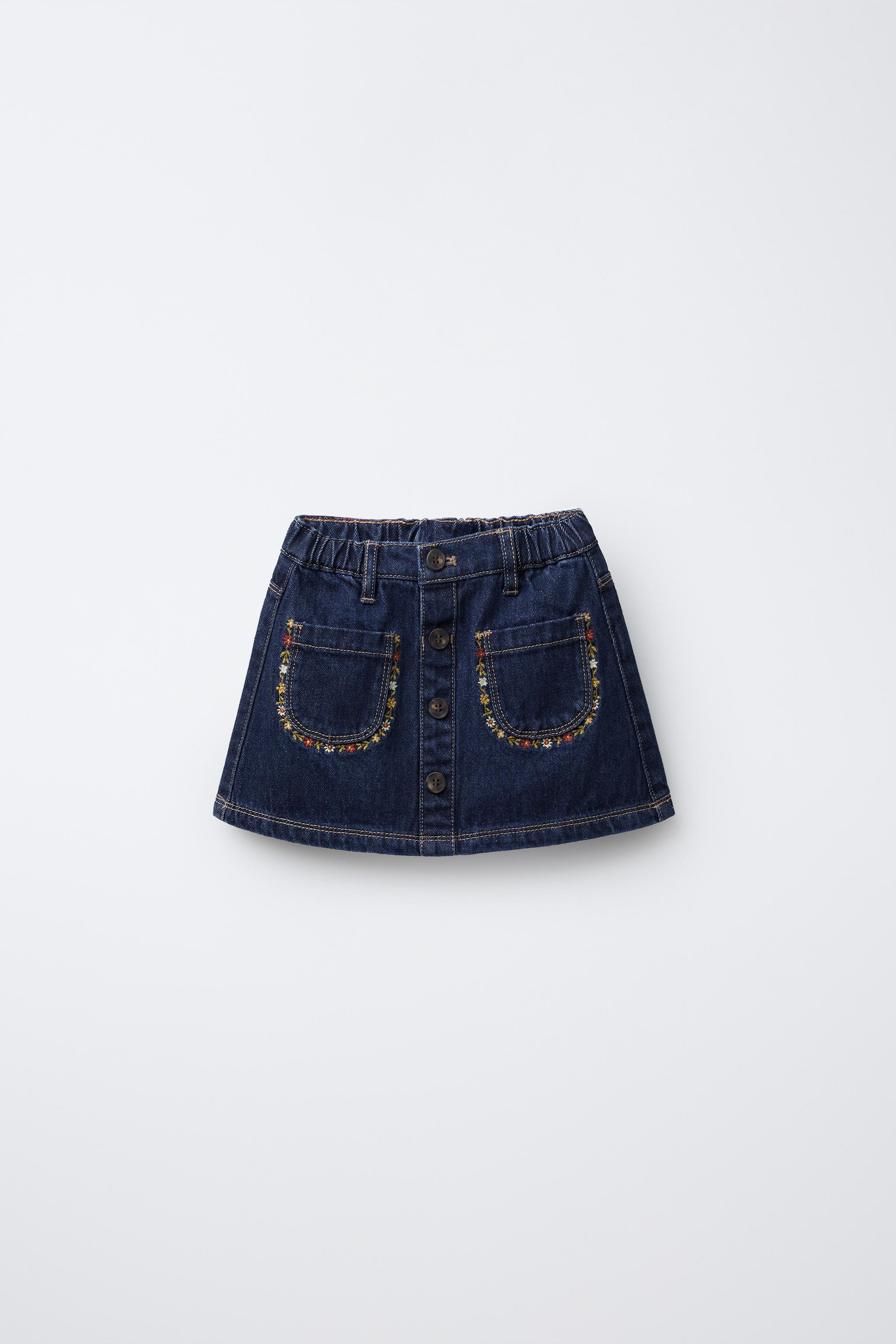 花刺繍デニムスカート - ブルー | ZARA Japan / 日本
