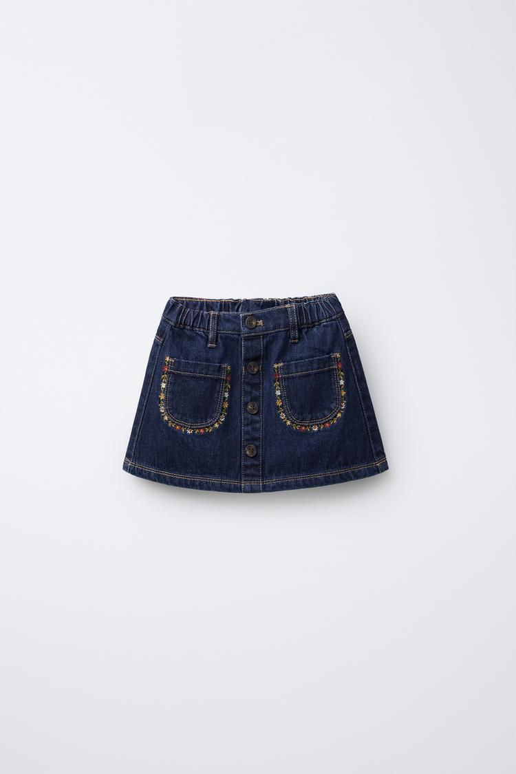 EMBROIDERED FLOWER DENIM SKIRT Blue ZARA Canada - Main Image