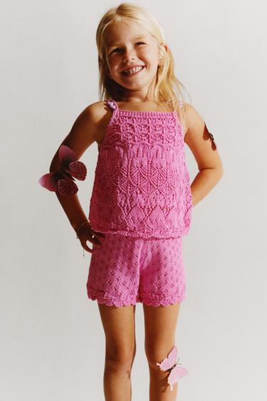 TOTAL LOOK BEADED KNITTED TOP AND BERMUDA SHORTS -  by Zara