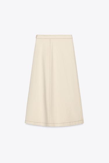 1975 DENIM CROSSOVER MIDI SKIRT - Ecru by Zara - Image 8
