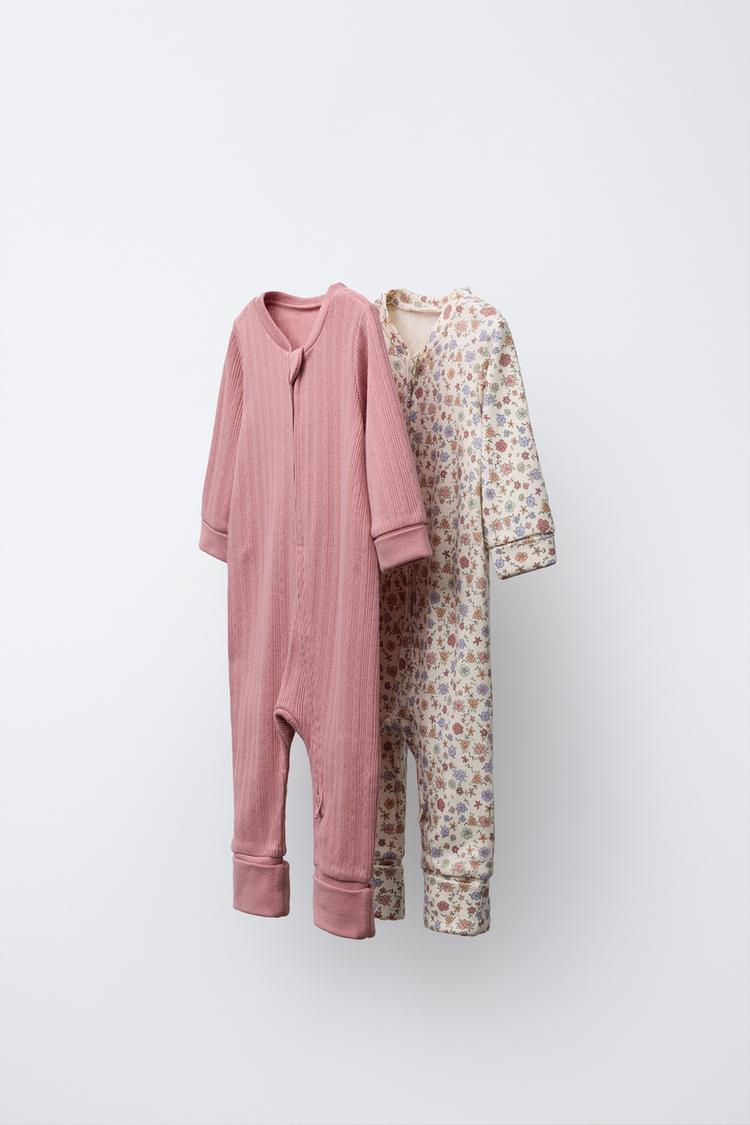TWO-PACK OF FLORAL CONVERTIBLE FOOTED SLEEPSUITS - Main Image