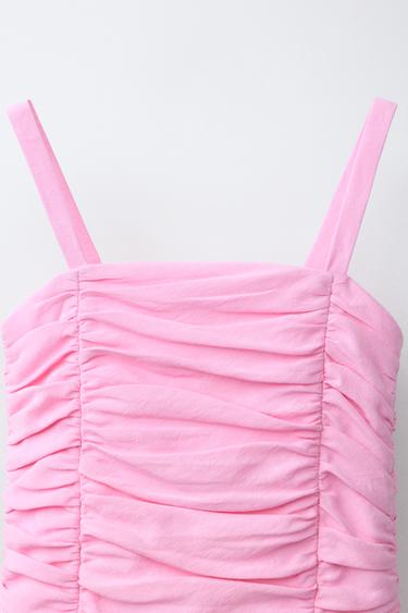 DRAPED LINEN BLEND DRESS - Neon pink by Zara - Image 2