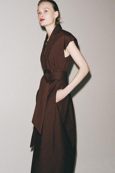 ROBE POPELINE PLIS ZW COLLECTION - Marron de Zara - Image 5