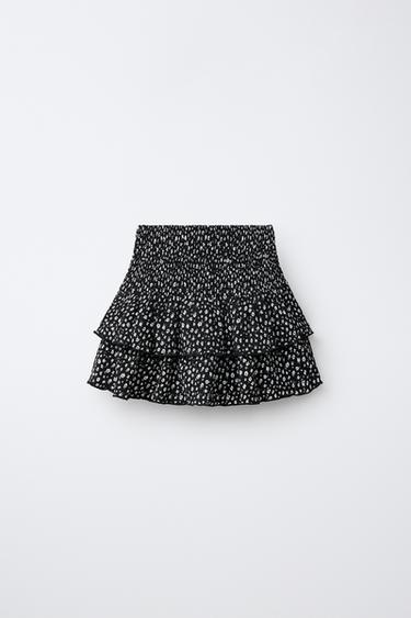 PRINTED RUFFLE SKIRT — Black 2