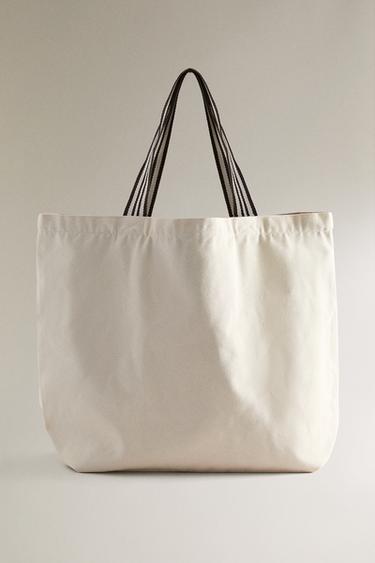 TOTE BAG DE TECIDO REVERSÍVEL LISTRADA - Branco-cru da Zara