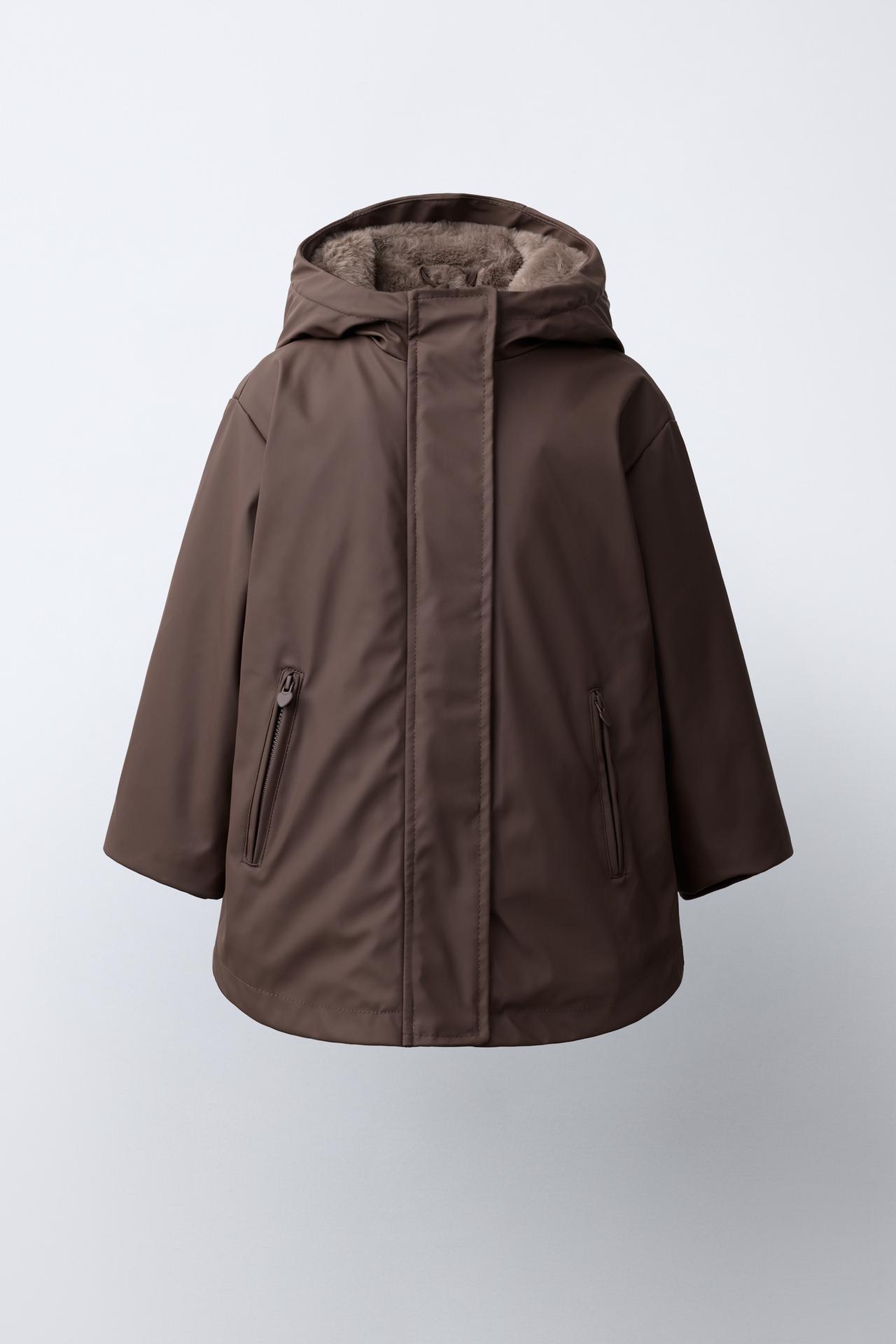 WATER-REPELLENT RUBBERIZED FAUX FUR RAINCOAT — Chocolate