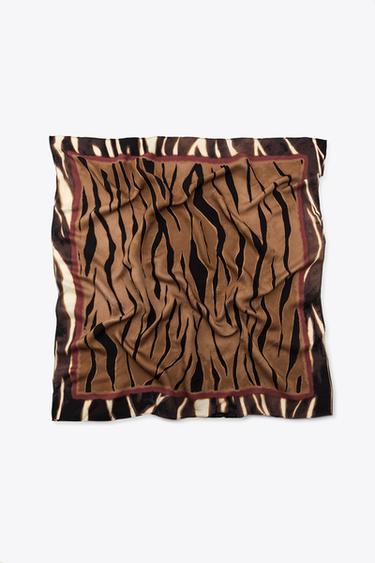 Zara ANIMAL PRINT VISCOSE SCARF - taupe brown
