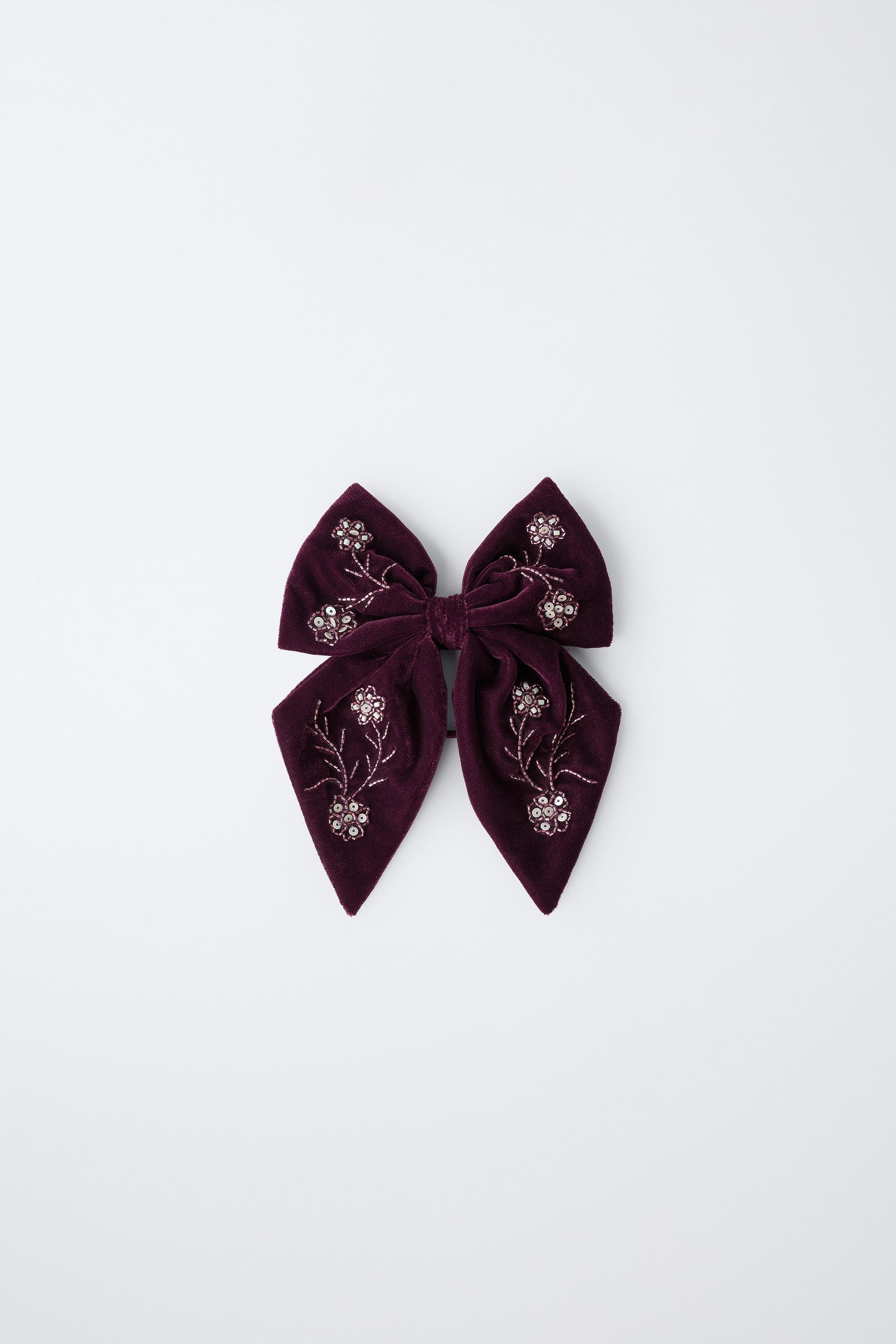 VELVET SEQUIN BOW BARRETTE
