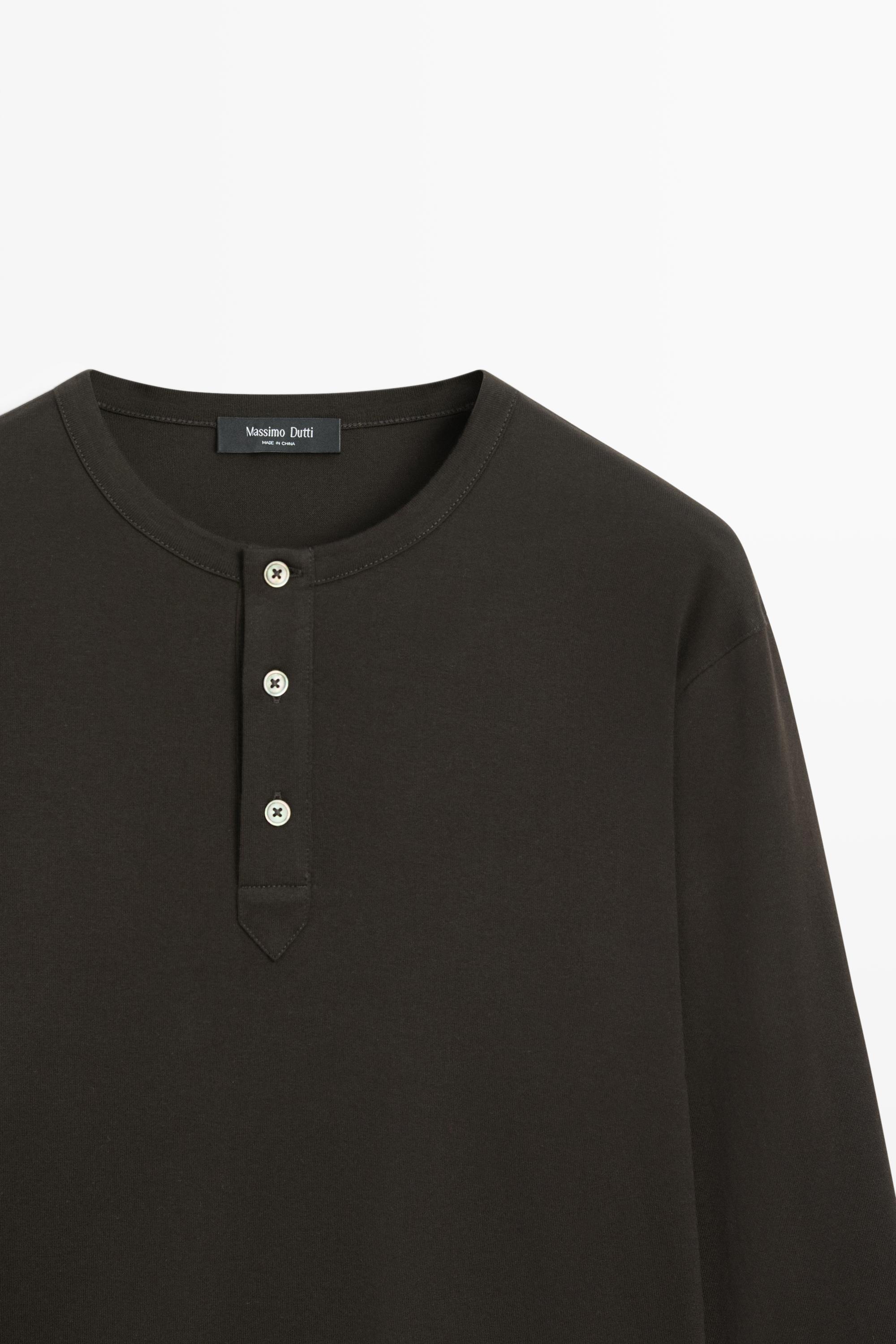 100% cotton long sleeve henley T-shirt