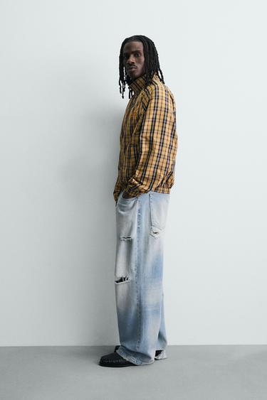 BLOUSON TECHNIQUE À CARREAUX COUPE CARRÉE - Jaune de Zara - Image 3