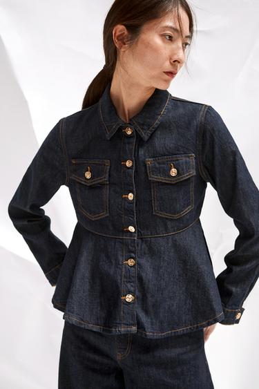 Z1975 DENIM PEPLUM JACKET - Blue by Zara