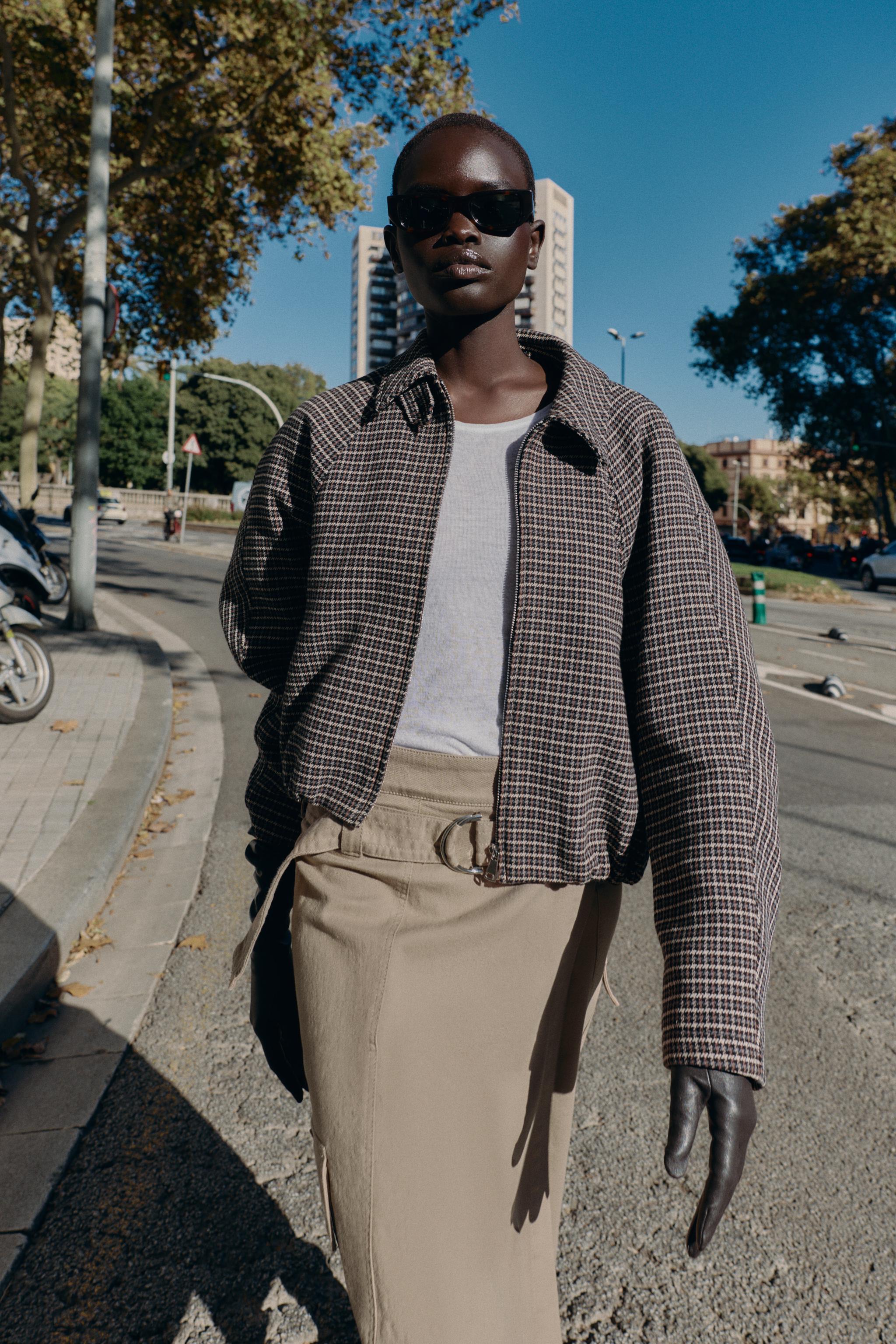 Zara HOUNDSTOOTH PADDED BOMBER JACKET | Place Rosemère