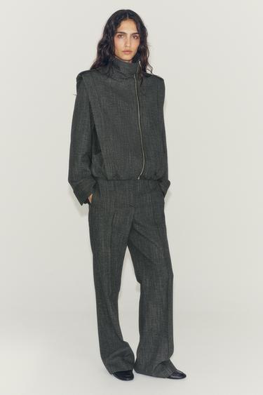PANTALON À JAMBES LARGES TAILLE HAUTE ZW COLLECTION - Gris foncé de Zara