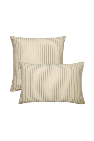 Zara CRINKLE STRIPED COTTON PILLOWCASE - Ecru