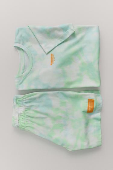 6-14 ГОДИНИ/ ПИЖАМА TIE DYE С ТЕКСТ - Зелен от Zara