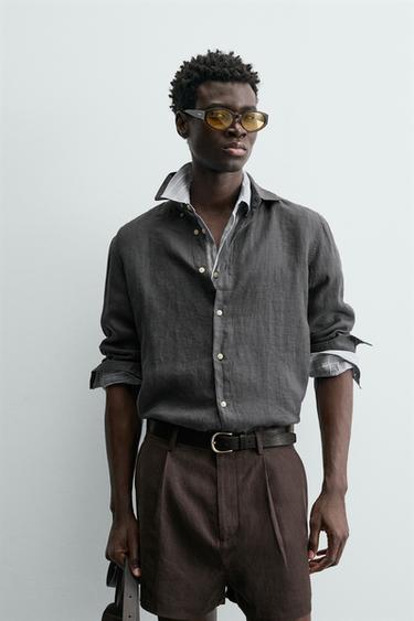 100% LINEN SHIRT - Grey by Zara