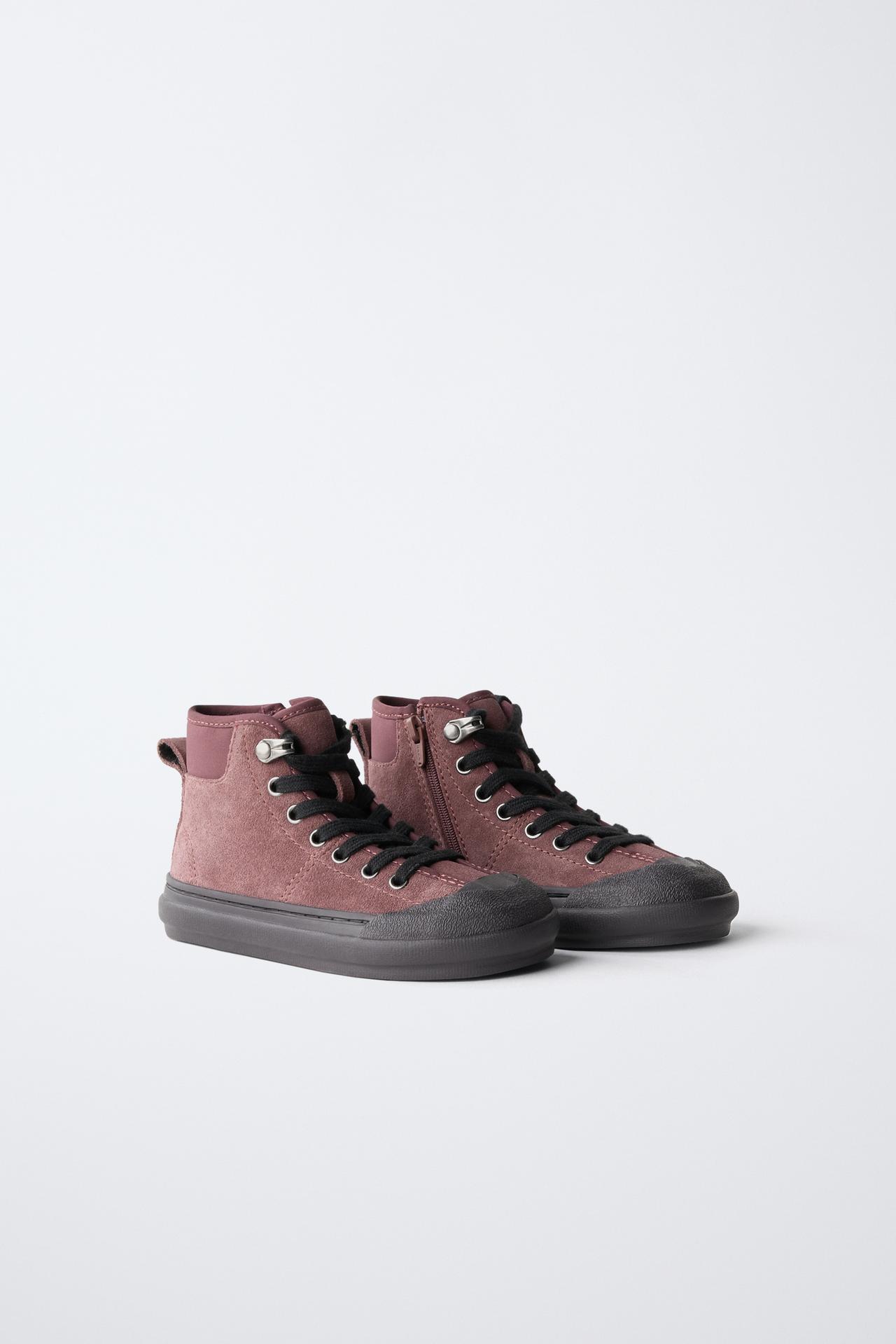 LEATHER LACE-UP SPORTS ANKLE BOOTS — Burgundy Red