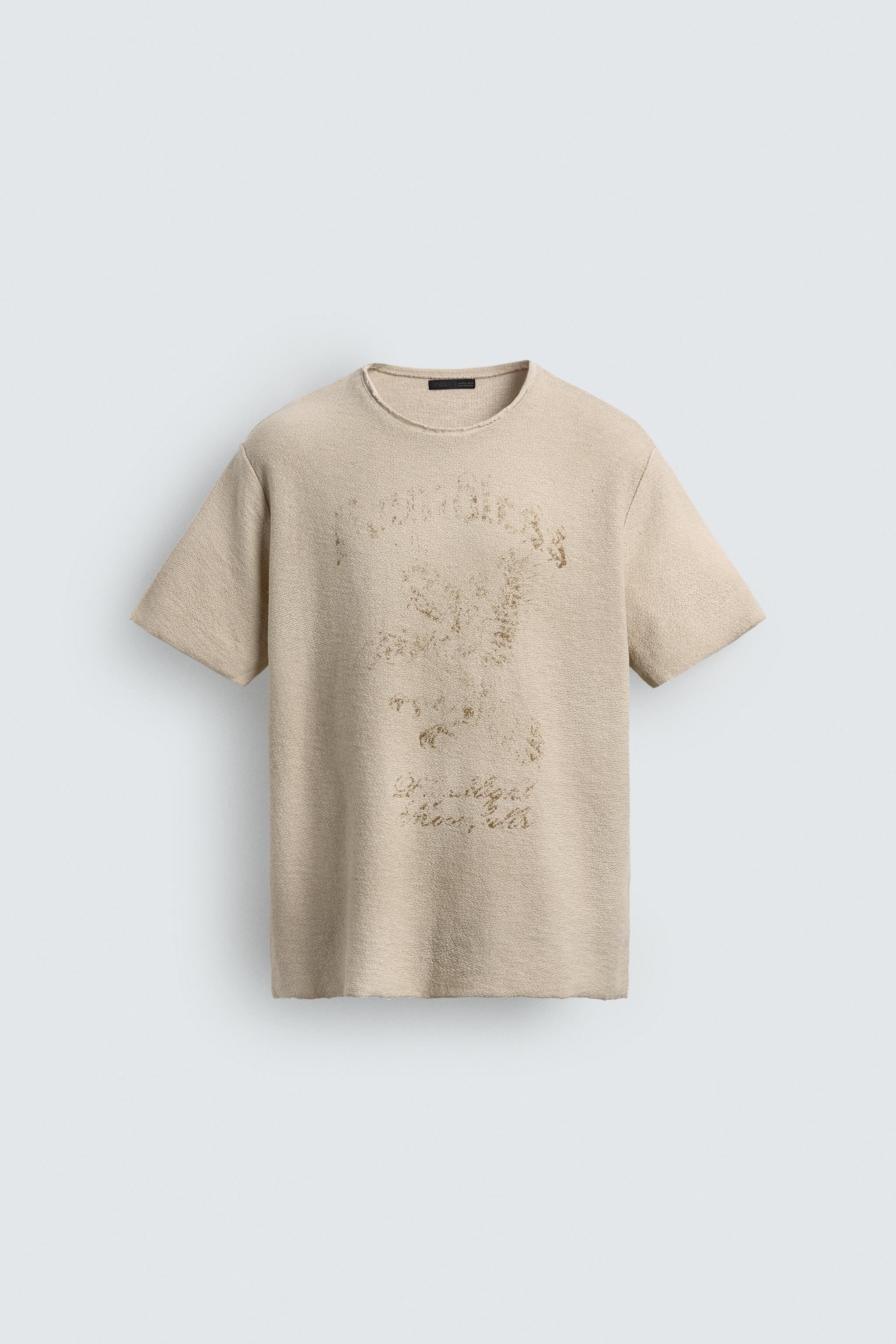 WASHED PRINT KNIT T-SHIRT - Ecru | ZARA United States