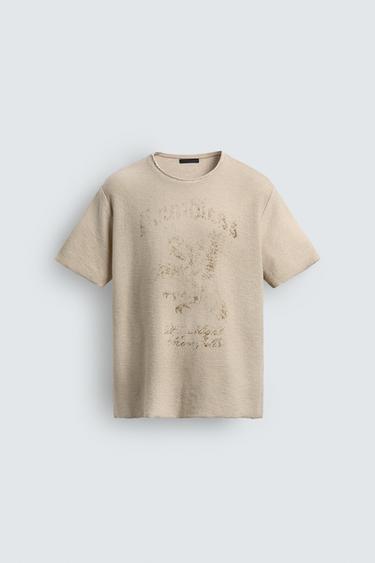 WASHED PRINT KNIT T-SHIRT - Ecru by Zara