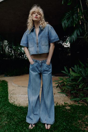 Zara Z1975 HIGH WAIST WIDE LEG JEANS - Mid-blue