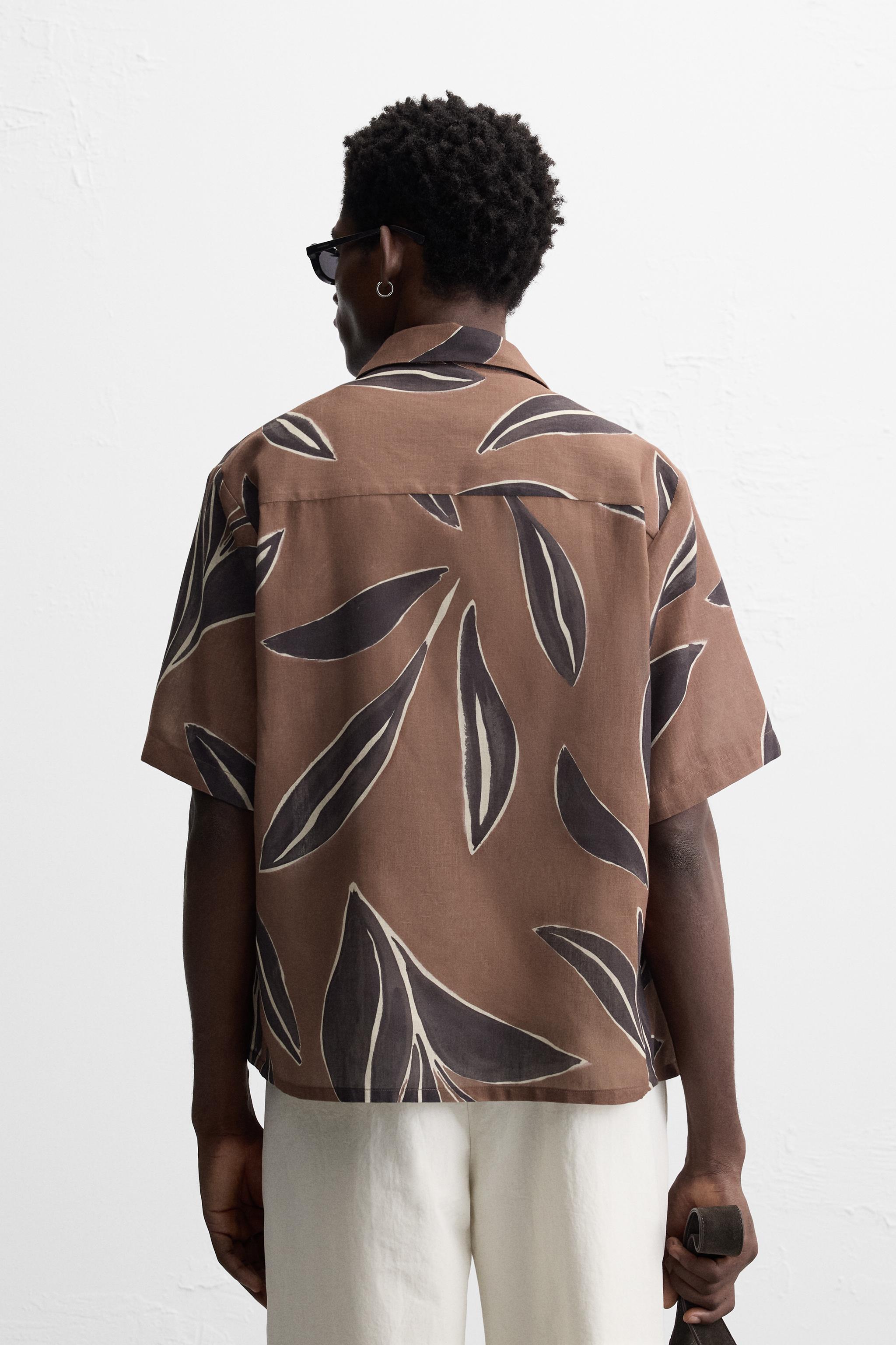 【ZARA】リーフプリント シャツ ブラウン | 4409/607/700 LEAF PRINT SHIRT - Brown | ZARA United States