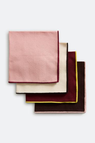 PACK OF COTTON NAPKINS WITH STITCHING (PACK OF 4) X COLLAGERIE - Pinks by Zara