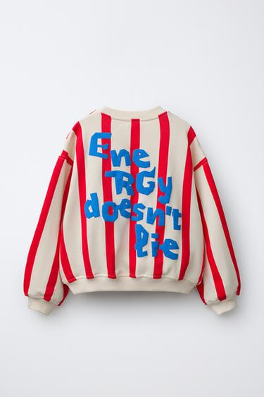 Zara STRIPED SWEATSHIRT WITH RAISED TEXT - Red
