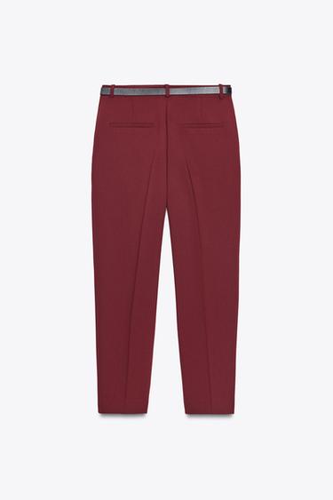 PANTALON DROIT TAILLE HAUTE - Grenat de Zara - Image 7