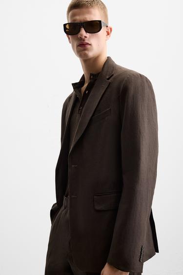 BLAZER COSTUME 100 % LIN - Marron foncé de Zara - Image 4