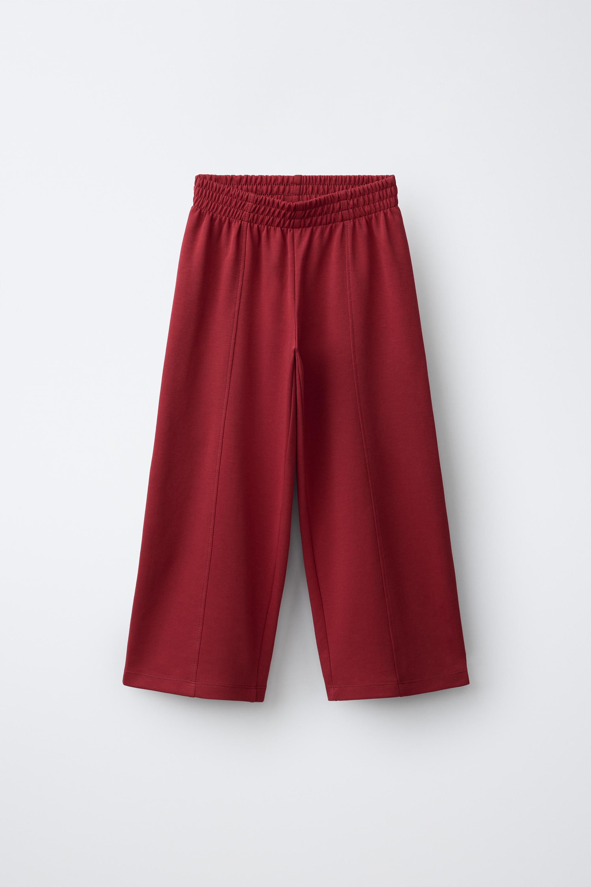 INTERLOCK WIDE LEG PANTS — Red