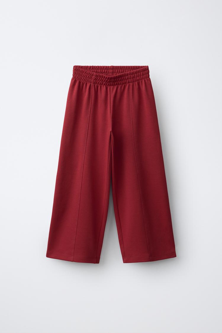 INTERLOCK WIDE LEG PANTS — Red