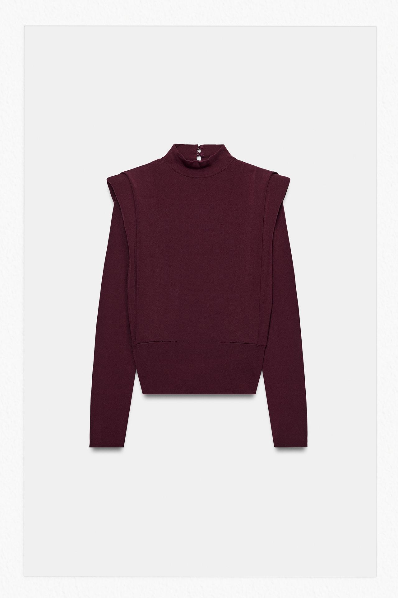 SHOULDER PAD KNIT SWEATER — Burgundy
