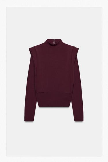 SHOULDER PAD KNIT SWEATER — Burgundy 1