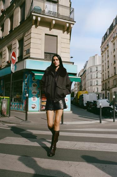 Zara FAUX LEATHER HIGH-WAISTED SHORTS - Black