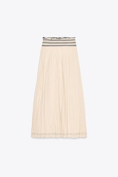 RUSTIC SKIRT WITH CONTRAST WAIST - Beige by Zara - Image 4