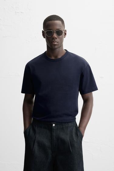 HEAVYWEIGHT RIBBED T-SHIRT - Navy blue by Zara