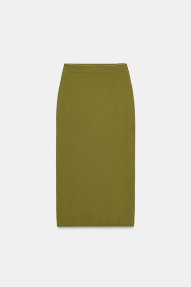 KNIT MIDI SKIRT - Moss green by Zara