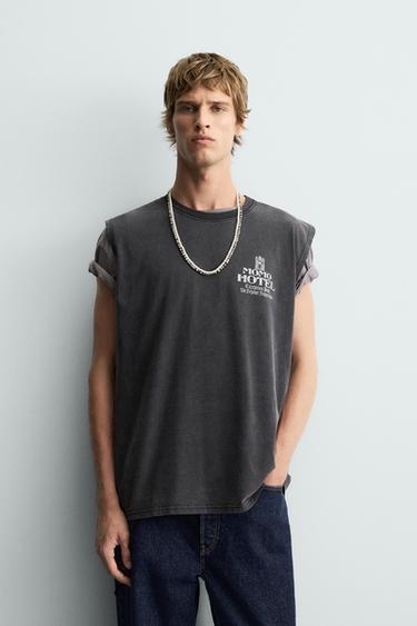WASHED PRINT TANK TOP - Anthracite grey by Zara