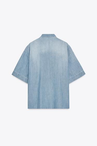 ZW COLLECTION JABOT FRILL DENIM SHIRT - Blue by Zara - Image 4
