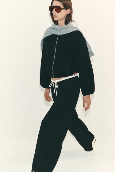 WIDE-LEG TROUSERS WITH DOUBLE WAISTBAND - Black by Zara - Image 2