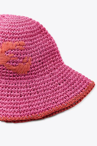 LOBSTER WOVEN BUCKET HAT - Fuchsia by Zara - Image 4