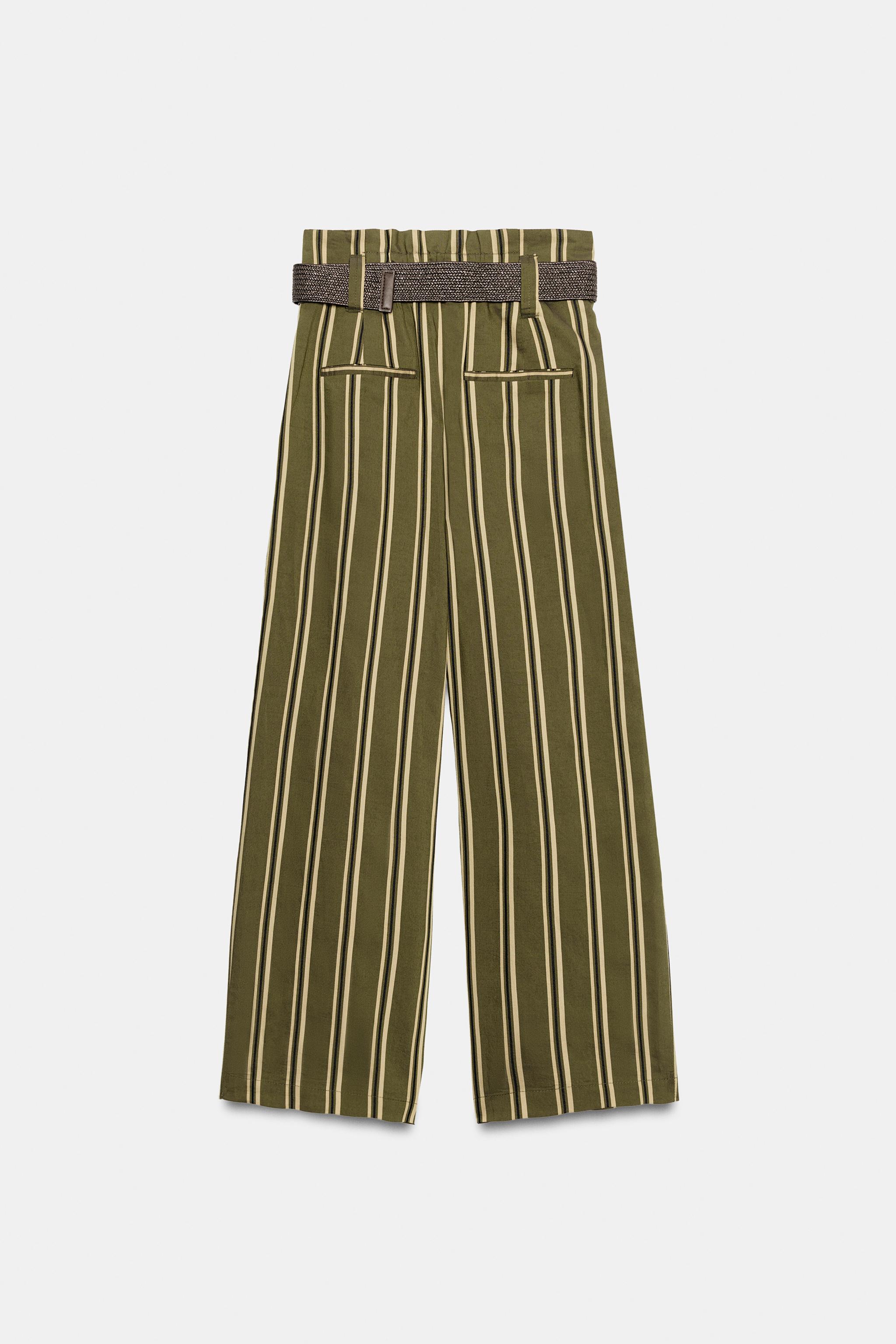 Женские брюки Zara STRIPED BELTED TROUSERS — фото 7
