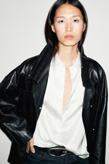 Chemisier fluide satiné - Blanc de Zara
