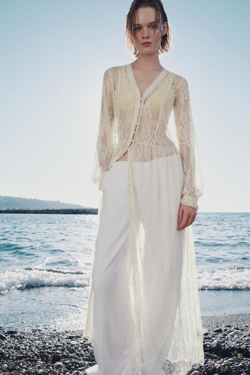 ZW COLLECTION LONG LACE DRESS - Oyster-white | ZARA United States ZW COLLECTION LONG LACE DRESS - Oyster-white | ZARA United States
