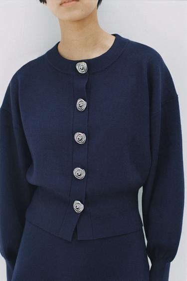 SPIRAL BUTTON KNIT CARDIGAN - Blue by Zara