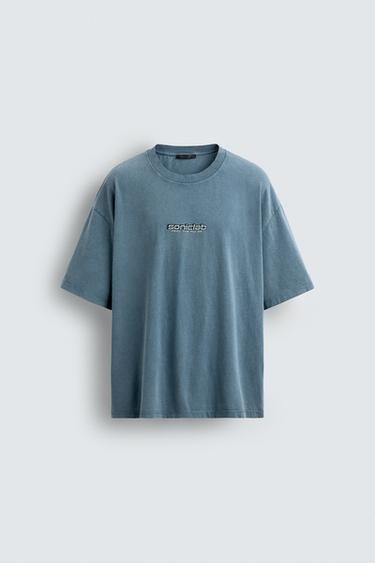 Zara WASHED GRAPHIC T-SHIRT - Faded blue
