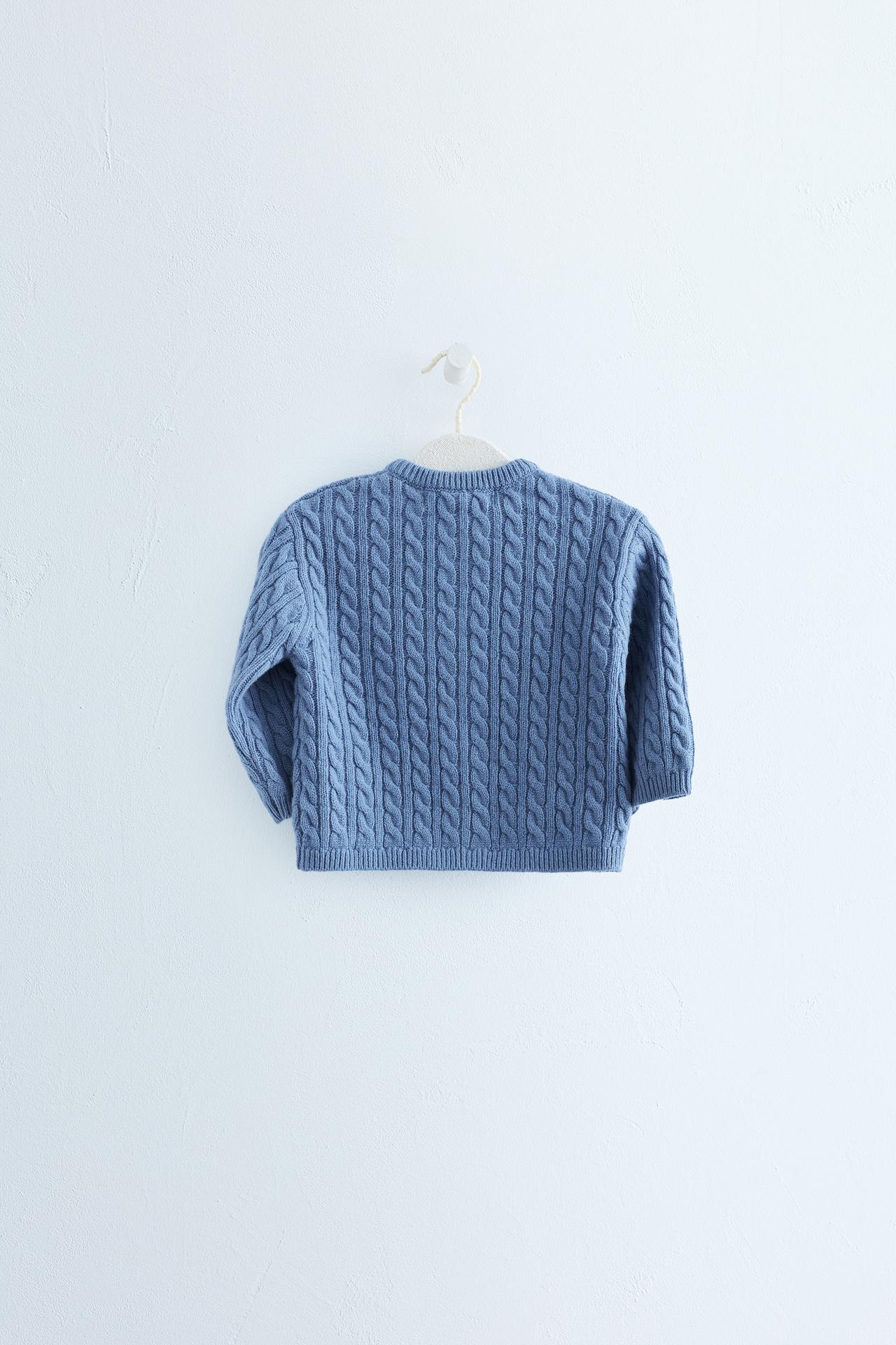 Zara Timeless - 100% Wool Cable-Knit CARDIGAN — Mid-blue