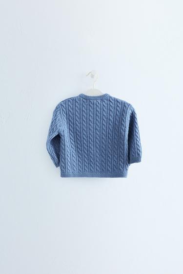 Zara Timeless - 100% Wool Cable-Knit CARDIGAN — Mid-blue 2