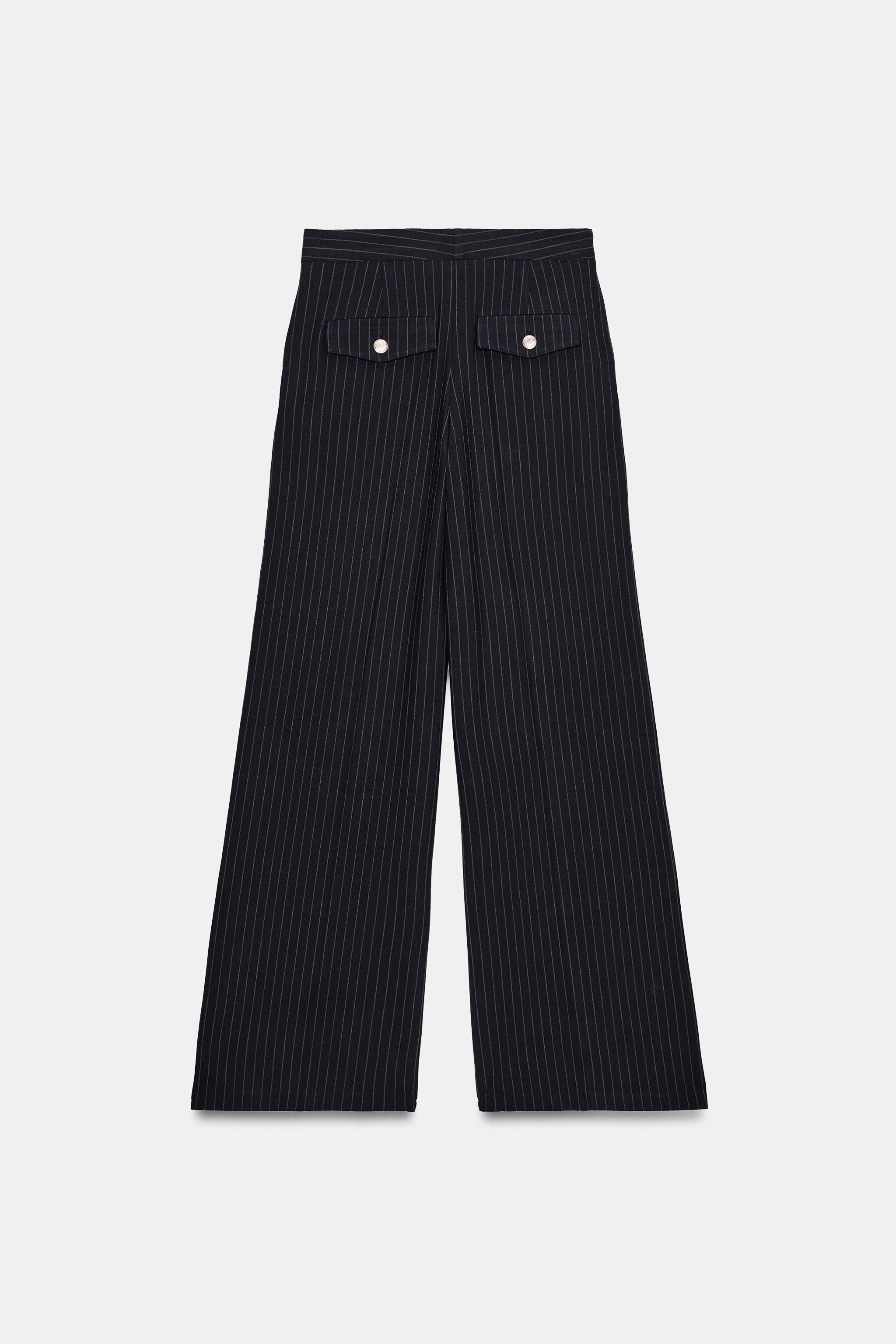 WIDE LEG PINSTRIPE PLEATED PANTS