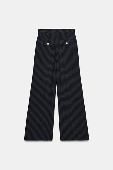 PANTALON LARGE À PINCES RAYURES - Bleu marine de Zara - Image 7